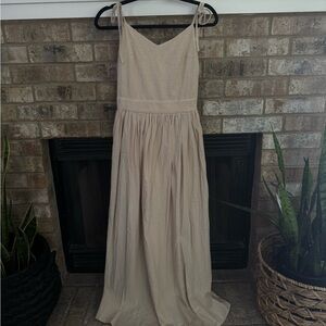 Tie-Shoulder Cream Maxi Dress with V-Neck
